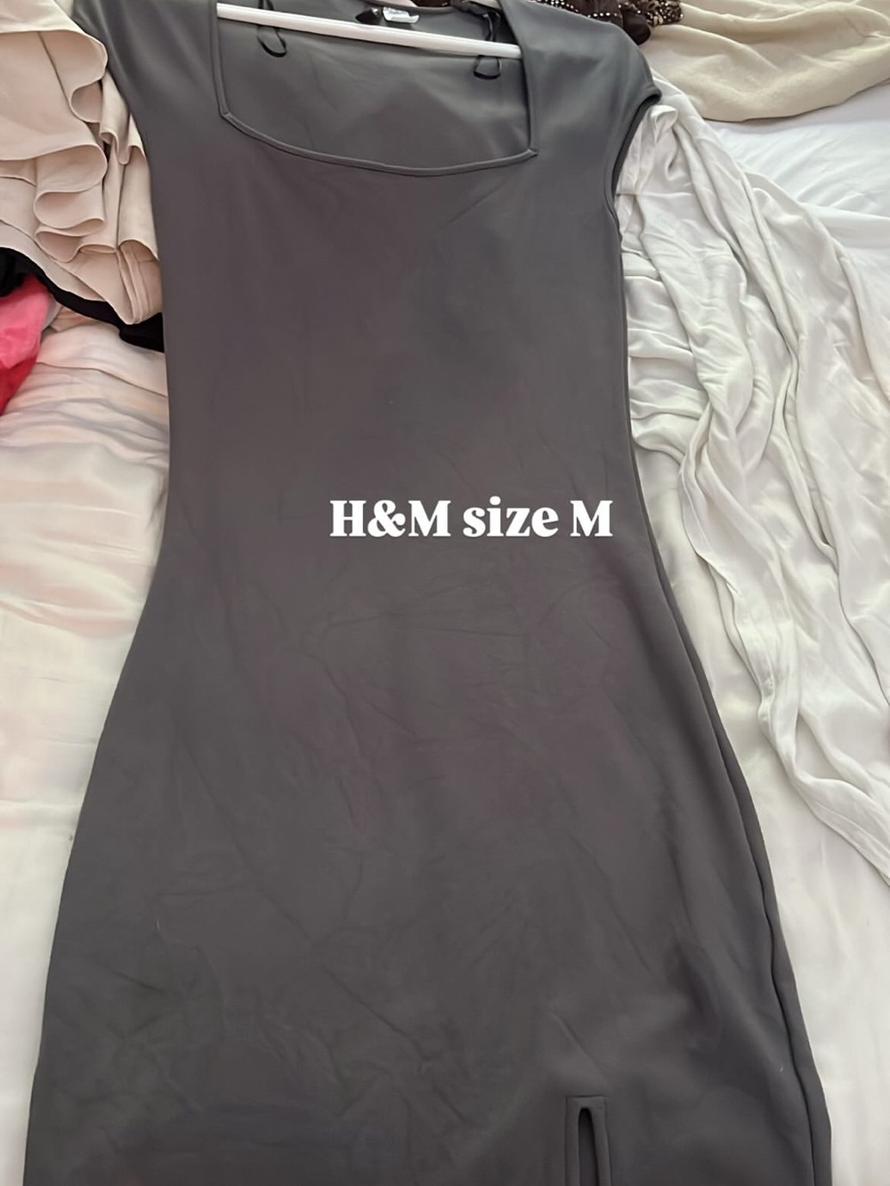 H&M Gray Midi Bodycon Dress with Square Neck
